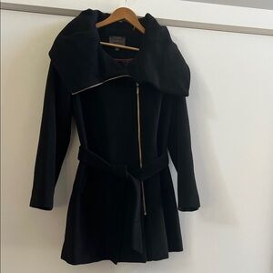 Cole Haan Black Wool Statement Collar Coat